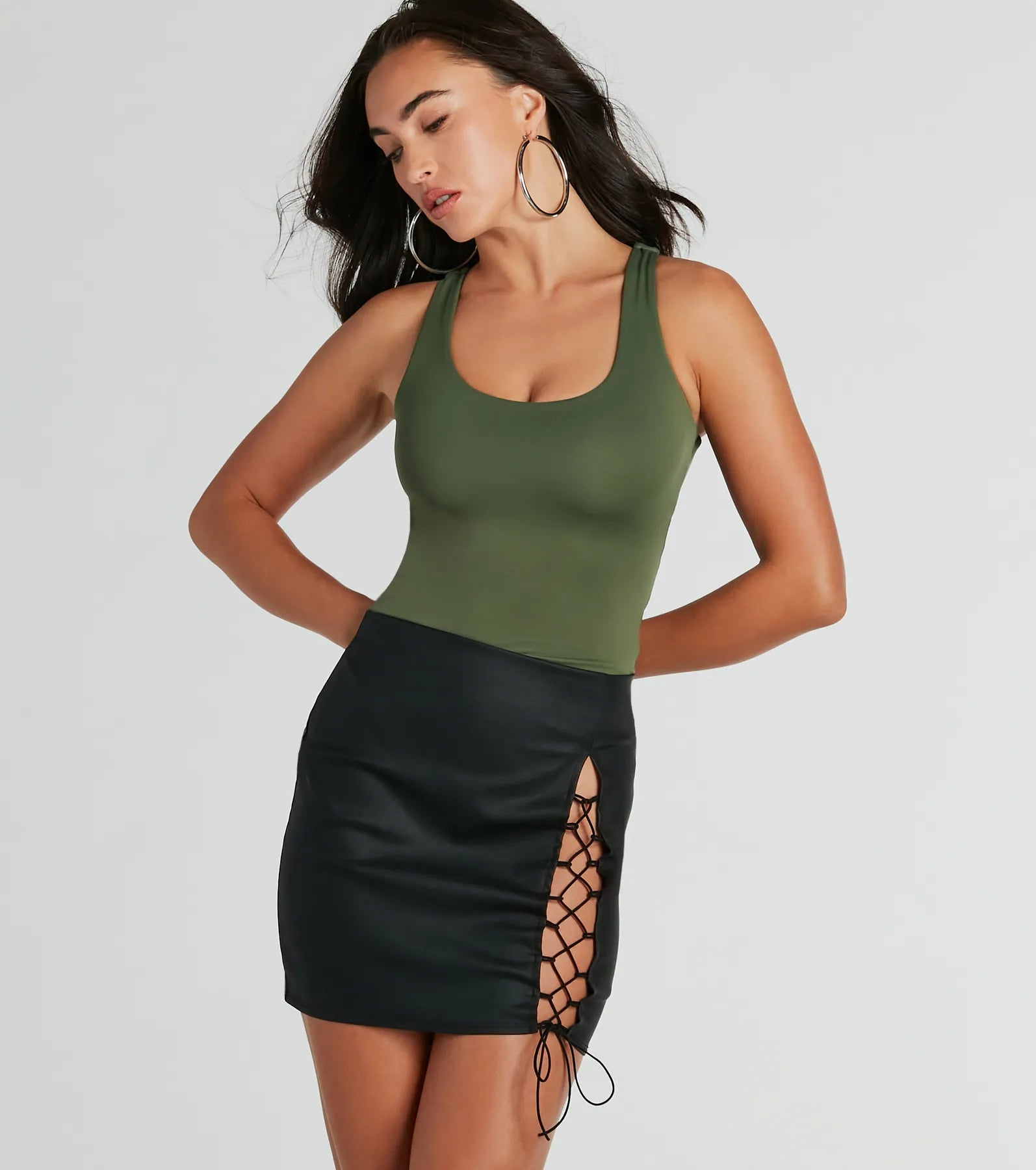 Babe Alert Lace-Up Woven Mini Skirt