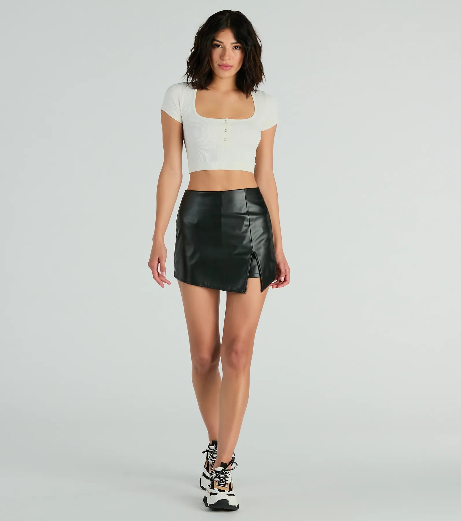 Born To Be Sleek High-Rise Slit Faux Leather Skort