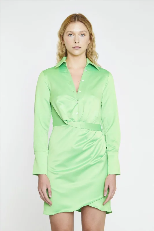 Bright-Green Wrapped Shirt Mini-Dress