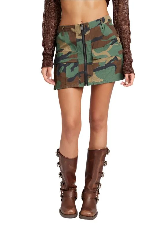 Camo Mini Skirt With Front Zipper