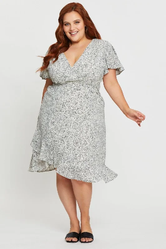 Geo Print Midi Dress V-neck Short Sleeve