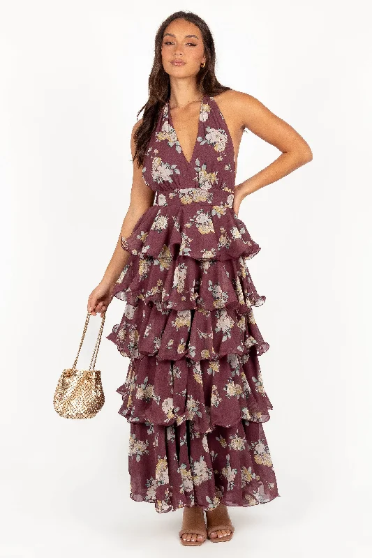 Kendall Maxi Halterneck Dress - Dark Wine