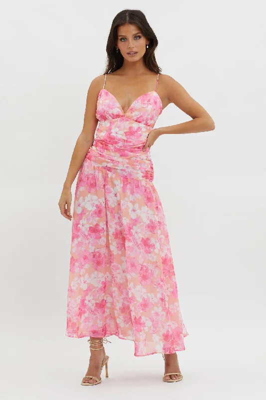 So Blessed Ruched Waist Maxi Dress Pink