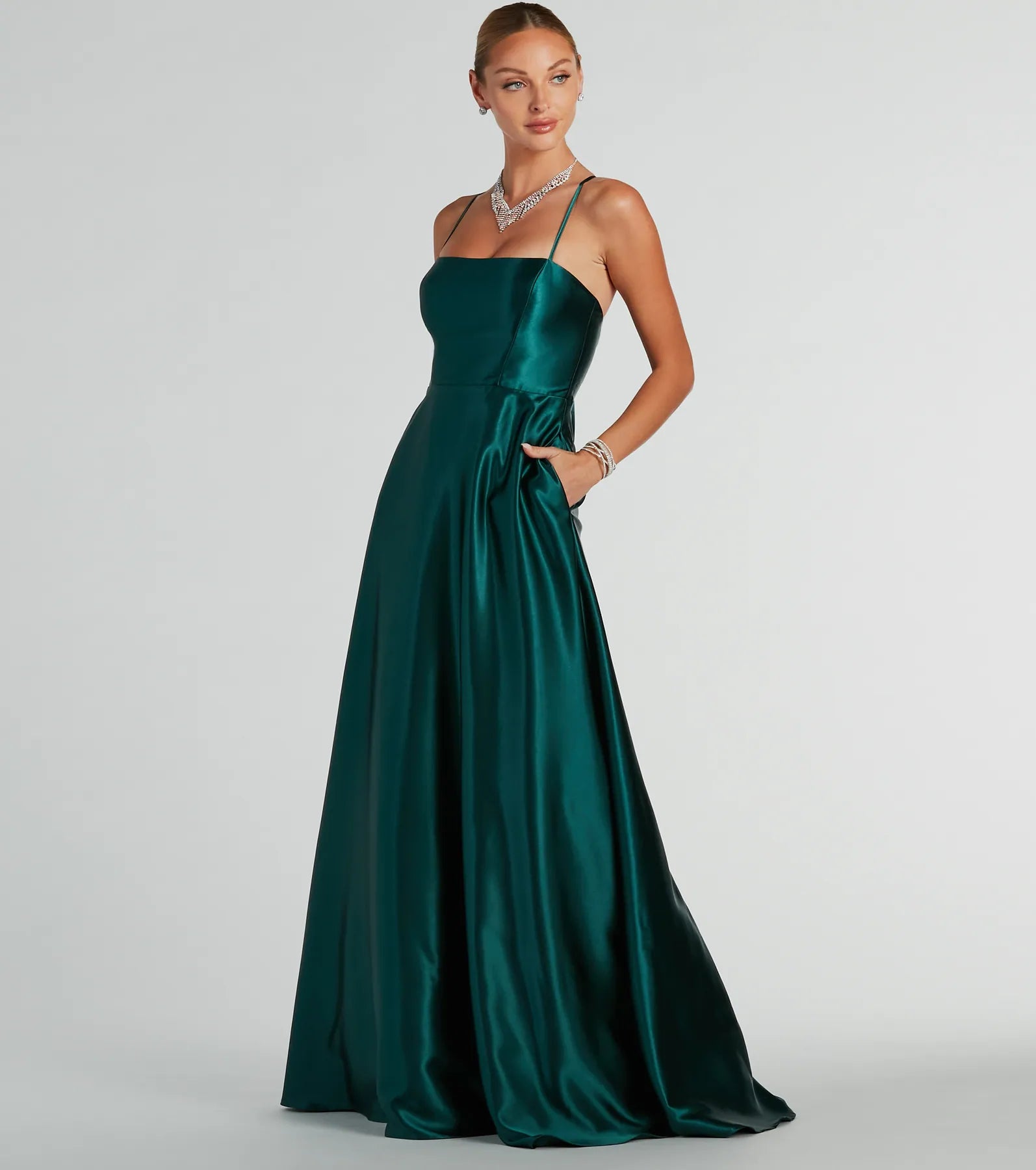 Tabitha Lace Up A-Line Satin Formal Dress