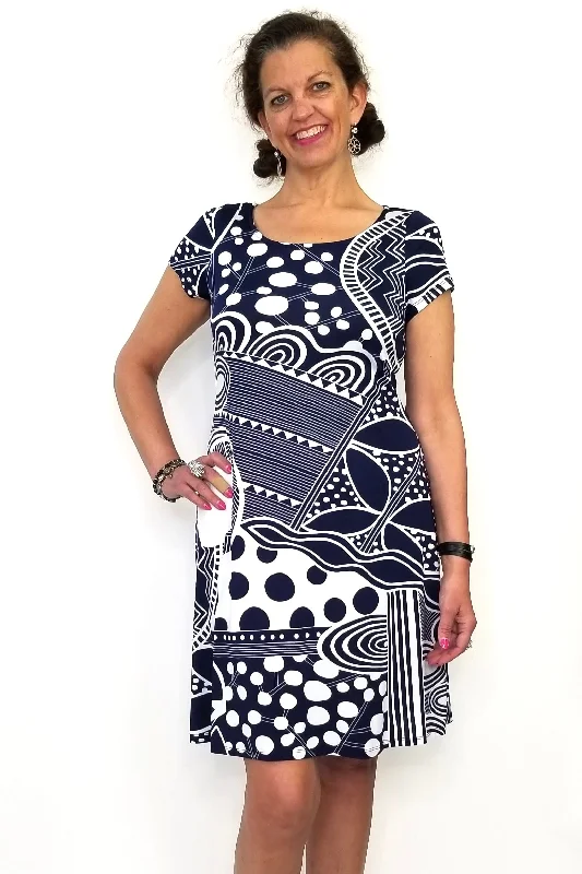 Indigo White Cap Sleeve Dress