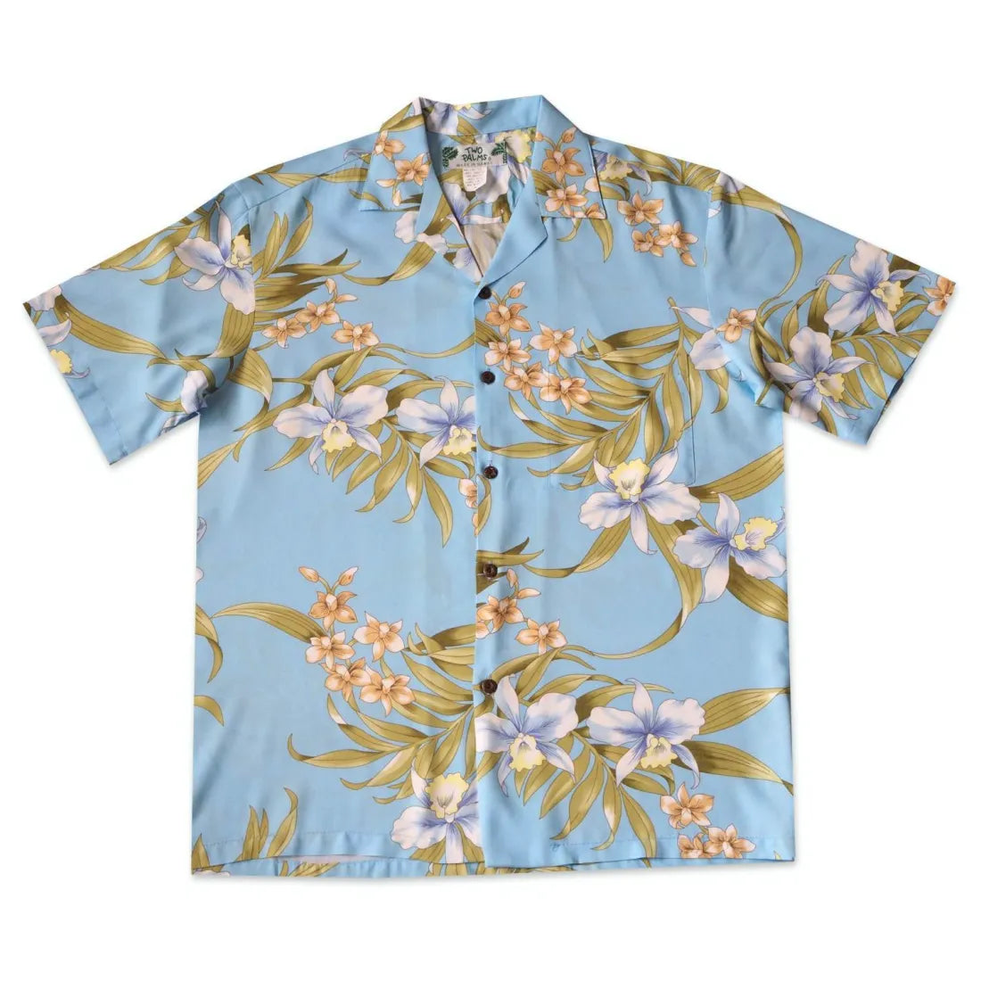 Bamboo Orchid Baby Blue Hawaiian Rayon Shirt