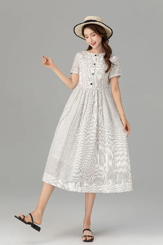 black and white striple summer linen dress 4926