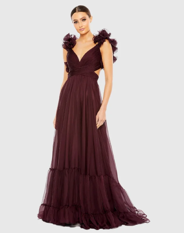 Ruffle Tiered Cut-Out Chiffon Gown