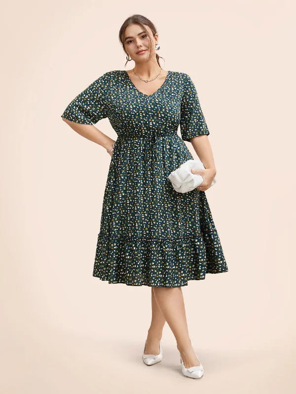 Ditsy Floral Frill Trim Tie Knot Dress