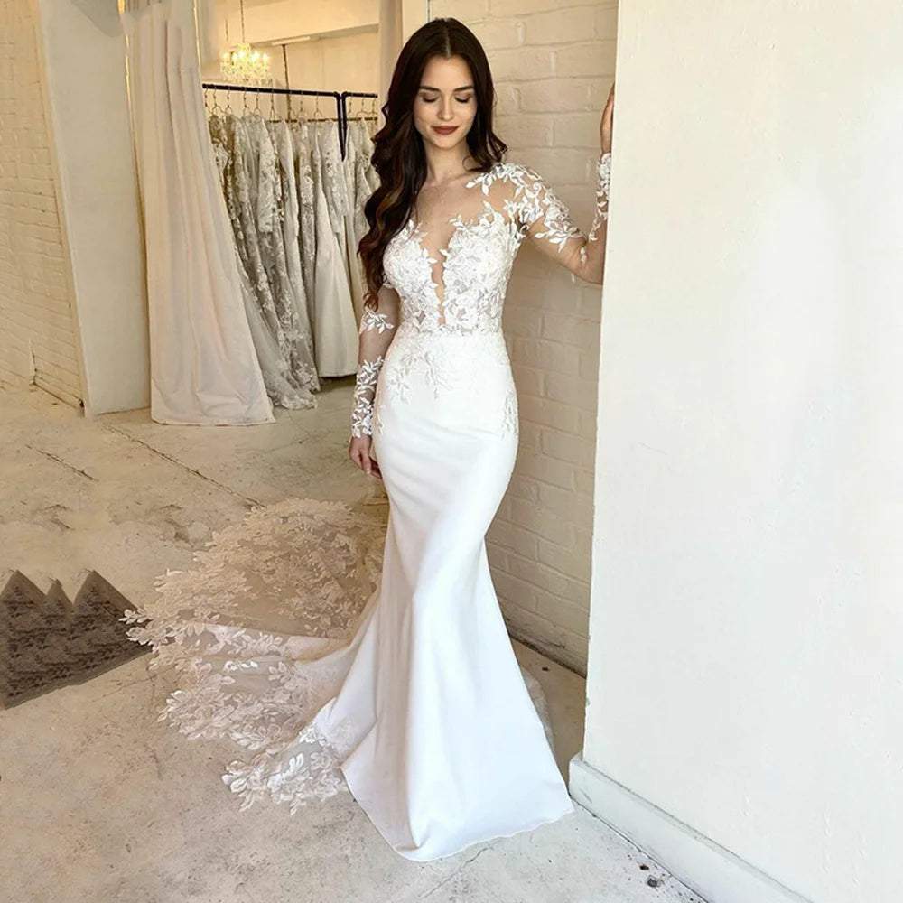 Elegant Lace Mermaid Wedding Dresses For Women Long Sleeve Lace