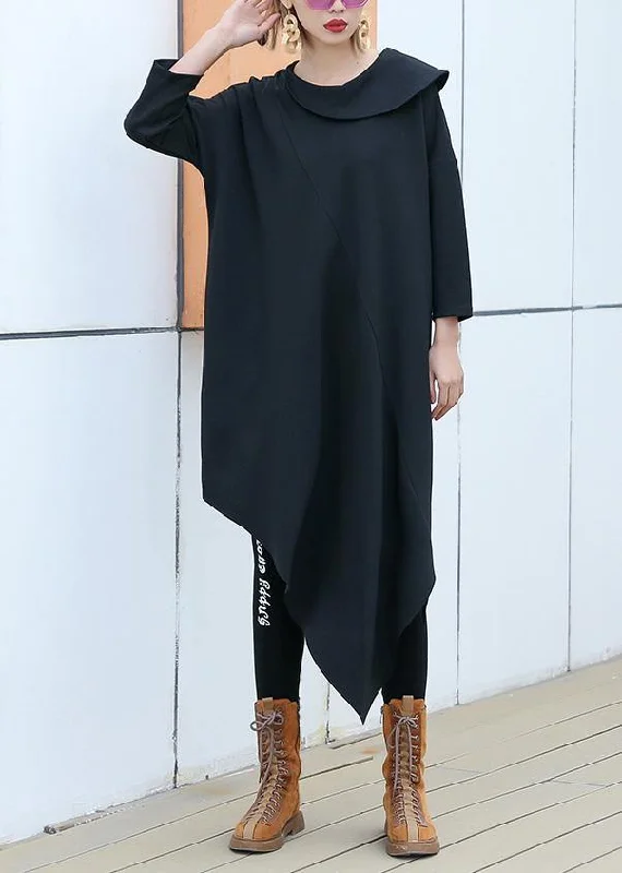 Fashion black patchwork cotton outfit o neck half sleeve Robe summer Dresses