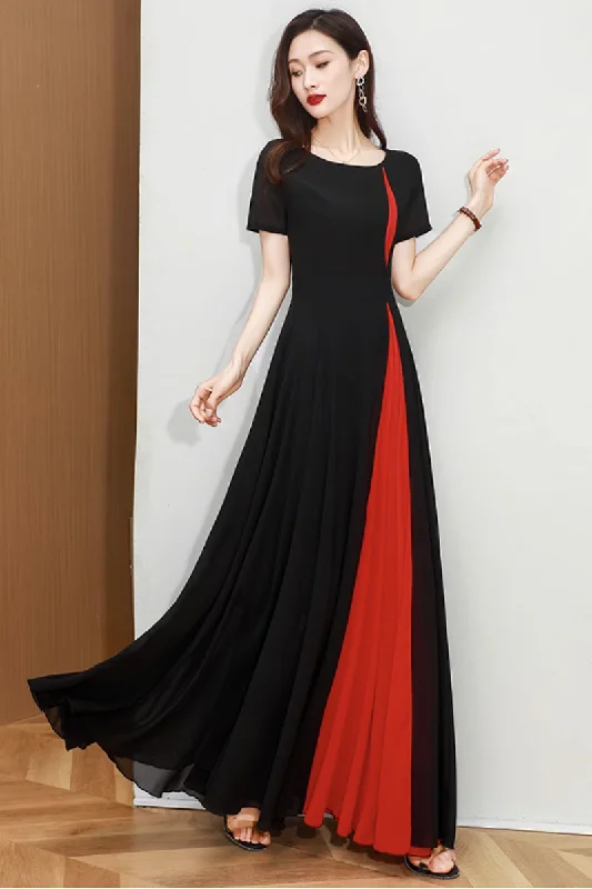 Fit and flare block color chiffon dress 4465