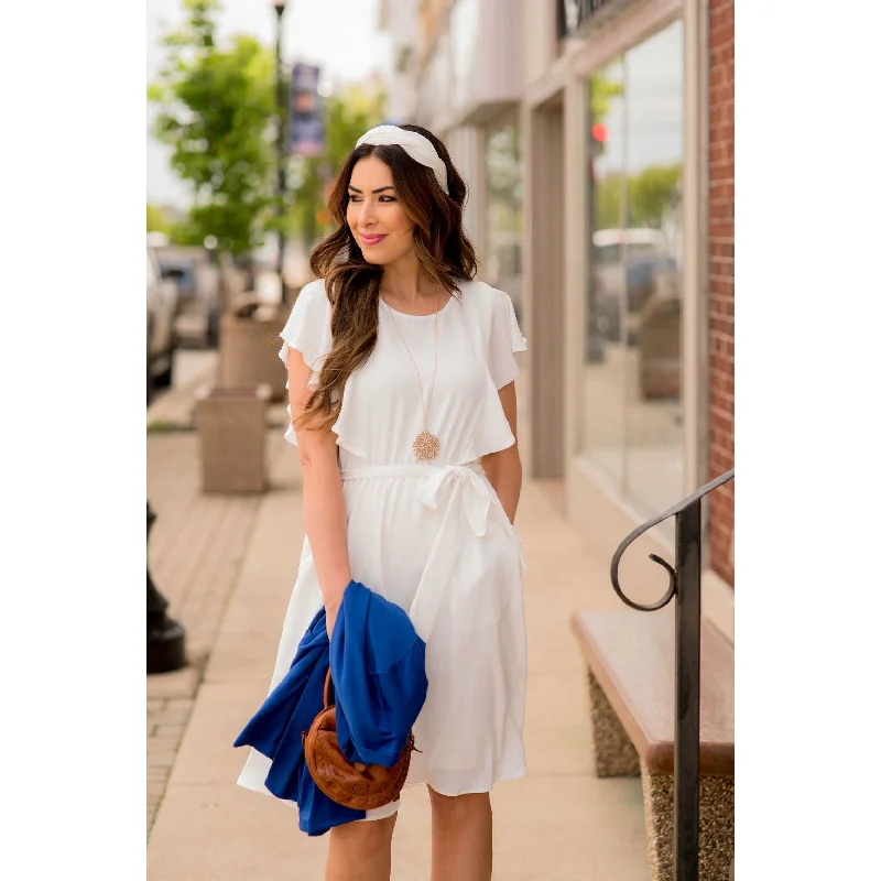 Flutter Sleeve Tie Waist Dress