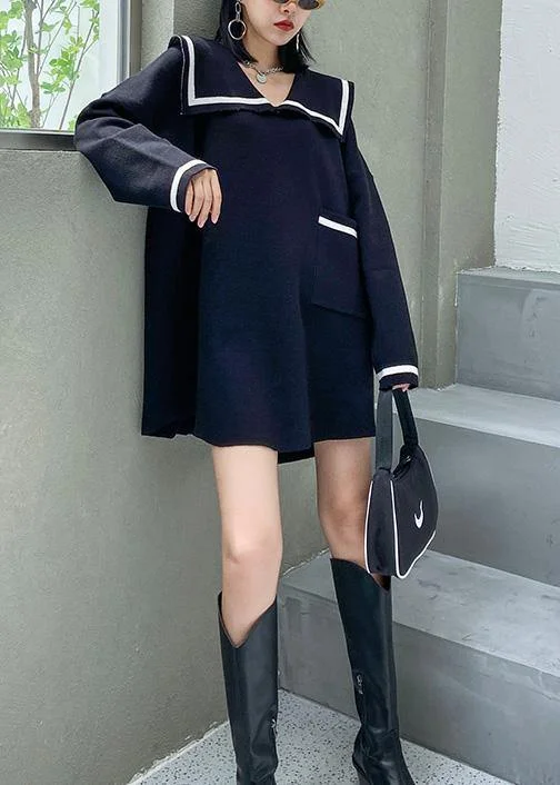 French black Sailor Collar Dresses