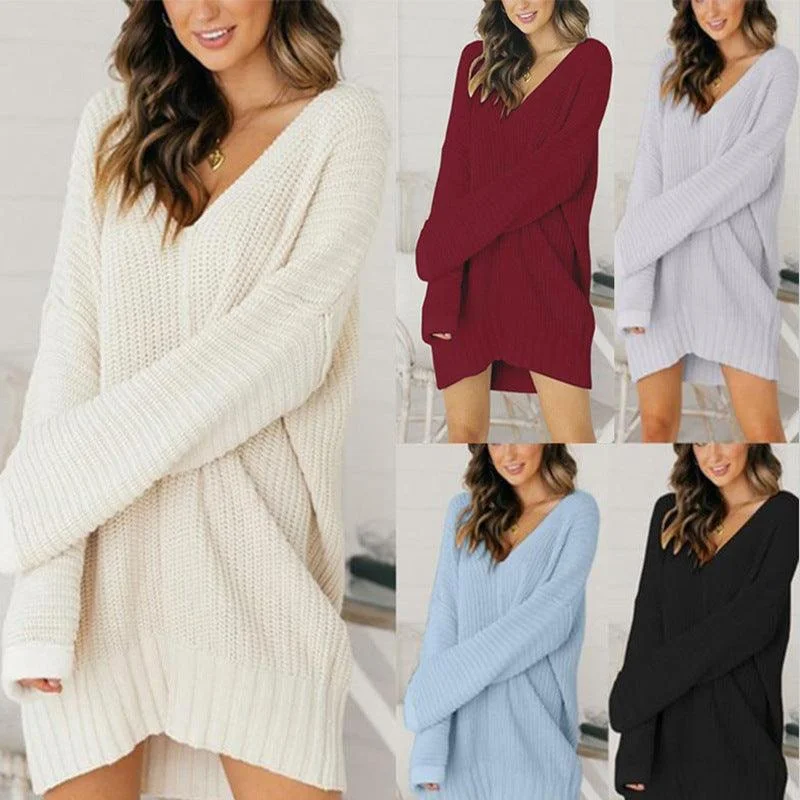 Loose v-neck knitted dress