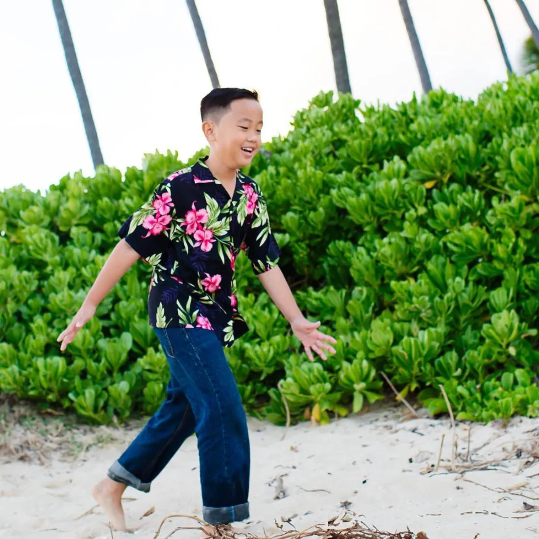 Midnight Black Hawaiian Boy Shirt