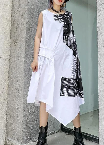 Natural o neck asymmetric Cotton white Dress summer