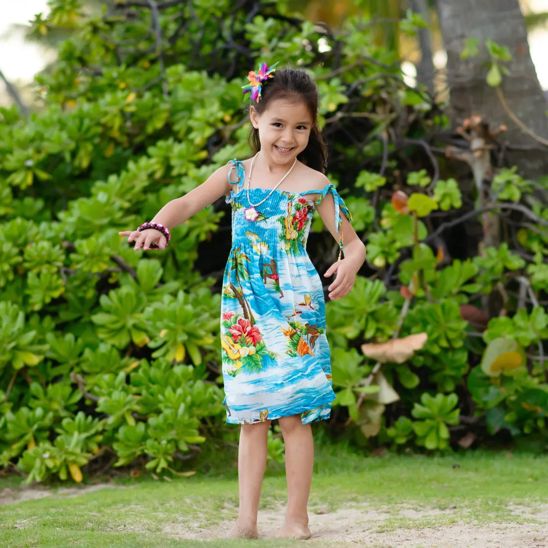 Ocean Life Light Blue Sunkiss Hawaiian Girl Dress