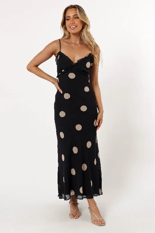 Ollie Midi Polka Dot Dress - Black/Cream