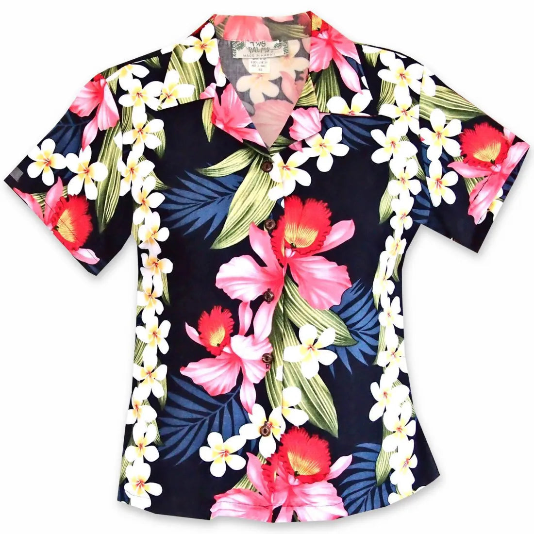 Orchid Play Blue Lady's Hawaiian Rayon Blouse