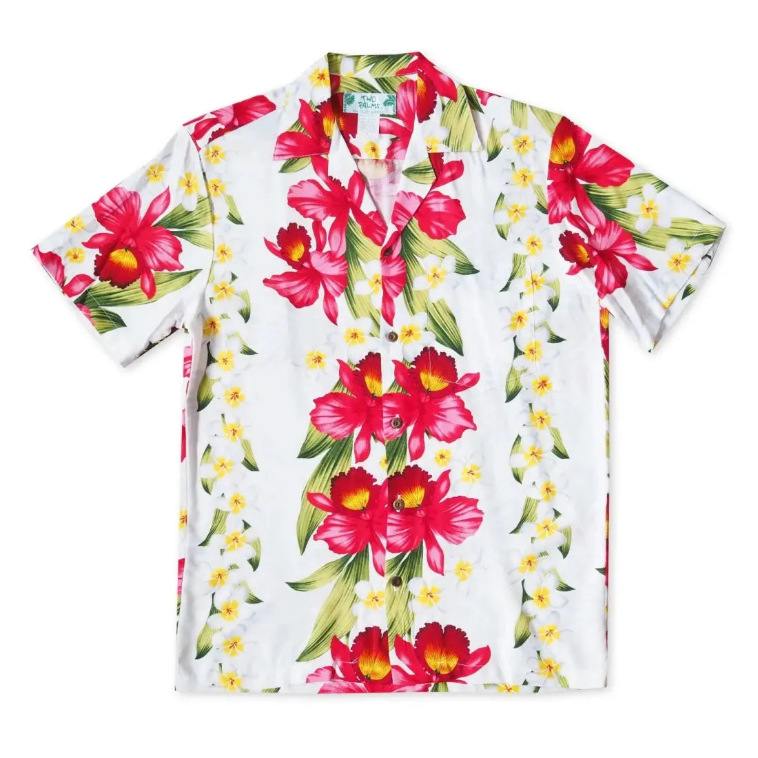 Orchid Play White Hawaiian Rayon Shirt