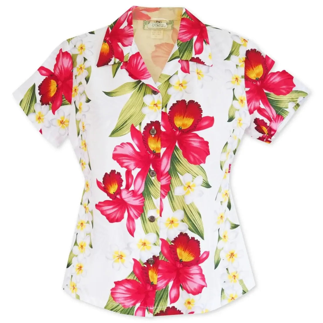 Orchid Play White Lady's Hawaiian Rayon Blouse