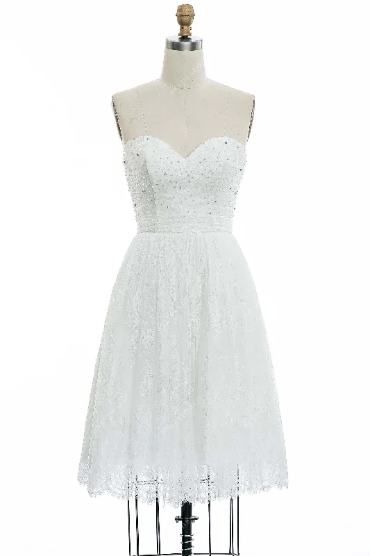 Pearls Strapless Sweetheart Neck Short Wedding Dress