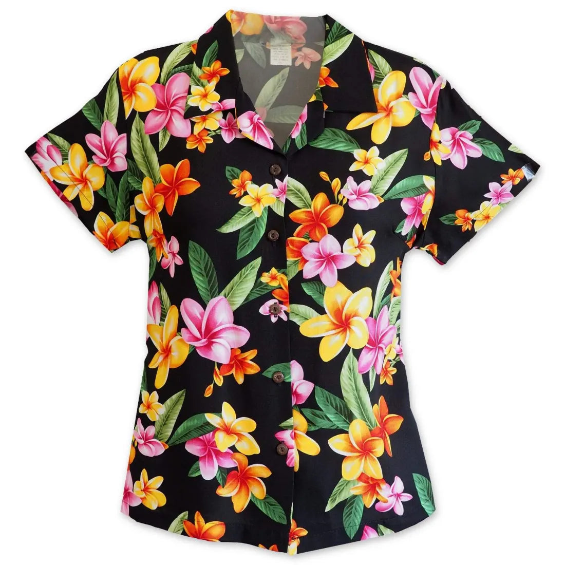 Pebble Black Lady's Hawaiian Rayon Blouse