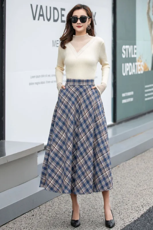 Plaid midi winter wool skirt 4166-size S # CK2300088