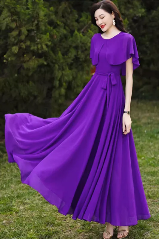 purple summer chiffon dress with cape 4447