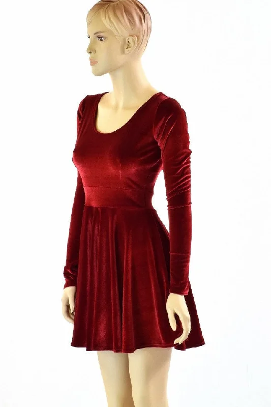 Velvet Long Sleeve Skater Dress