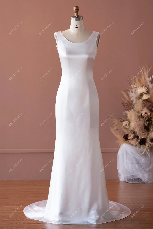 Sleeveless Simple Satin Mermaid Elegant Illusion Back Bridal Gown