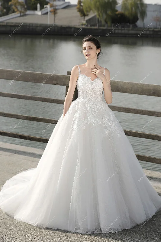 Spaghetti Strap Lace Tulle Princess Ball Gown Bridal Dress