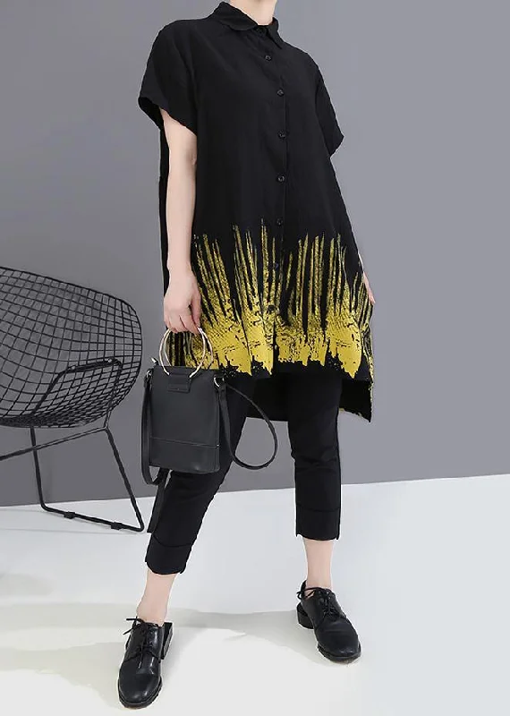 Summer Oversize Hipster Black Tie-dyed Printed Ladies Casual Shirts