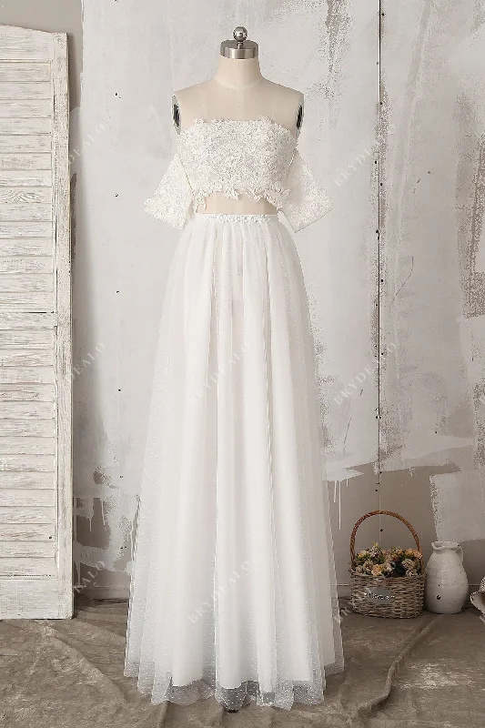 Two-piece Lace Tulle A-line Beach Wedding Dress