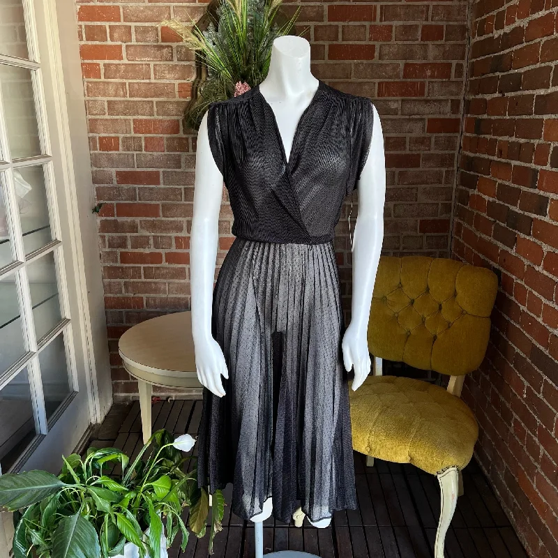 1980s Sheer Black Pleated Dress