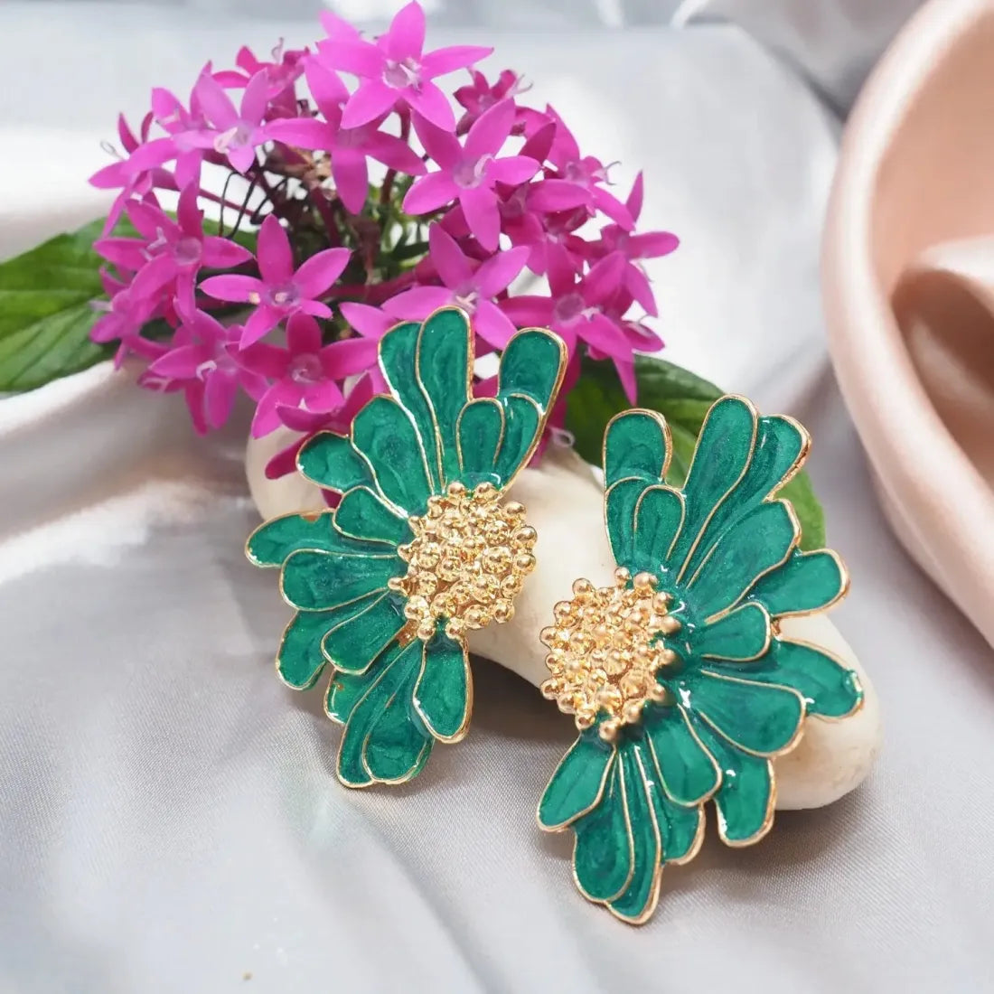 Wow Green Flower Earrings