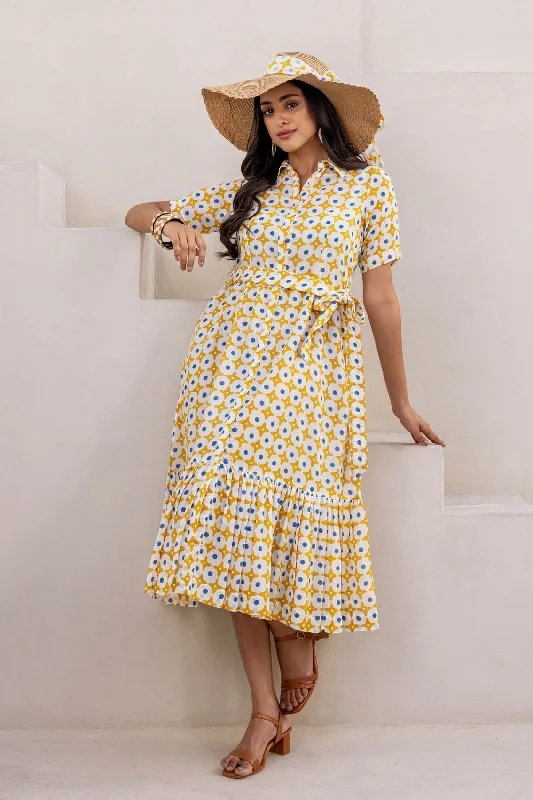 Yellow Polka Dotted Frill Dress