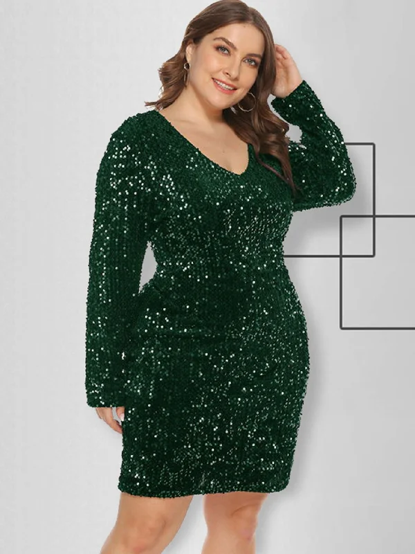 KittenAlarm - Plus Size Sequins Glitter Bodycon Dress