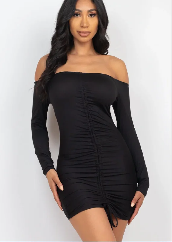 Off Shoulder Ruched Bodycon Dress Capella 3447