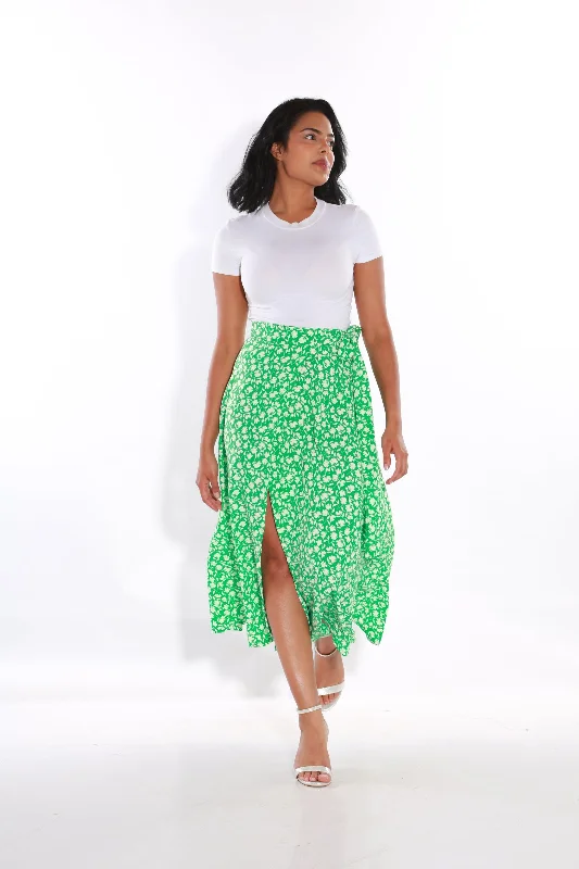 Wrap Floral Midi skirt - green